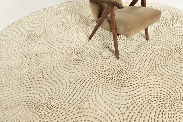 Modern Nepalese Round Rug - full length showing color variation