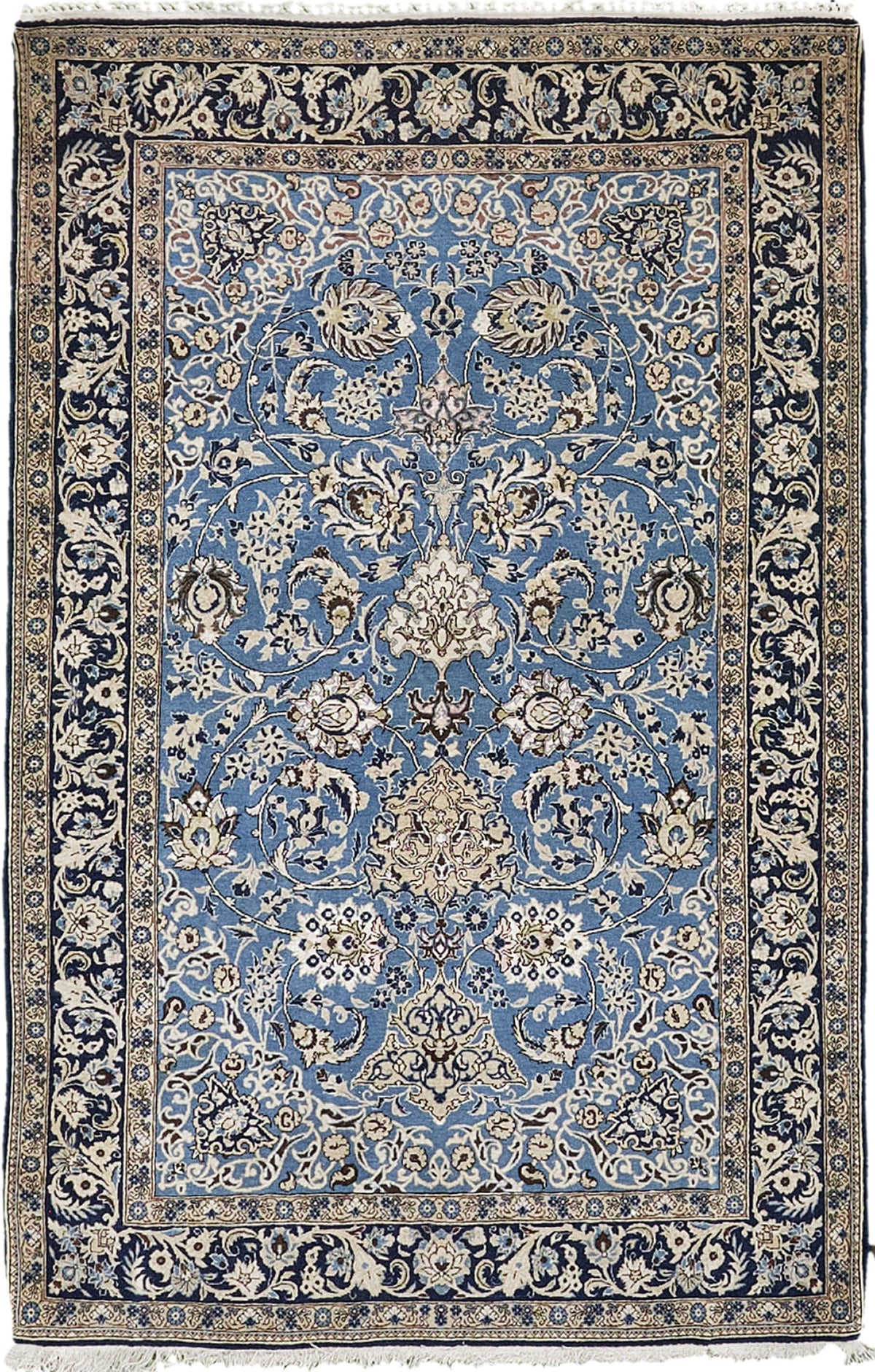Persian Rug 3035 Persian Qum Rug Wool with Silk Flower