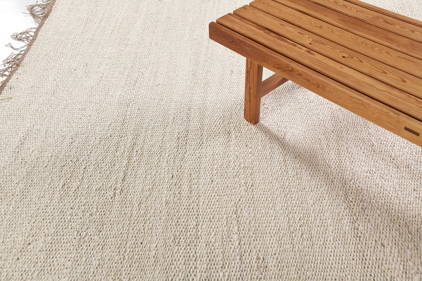 Hemp Sand Flatweave, Loam Collection, White Shell - close-up of weave texture and pile [#3]