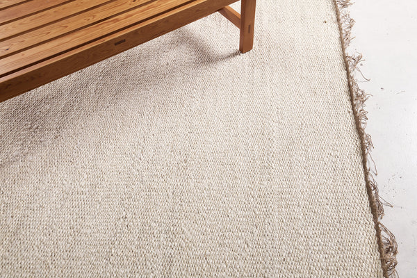 Hemp Sand Flatweave, Loam Collection, White Shell - detailed border and fringe [#3]