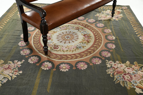 Antique French Empire Aubusson - French hand-woven - overhead flat lay view
