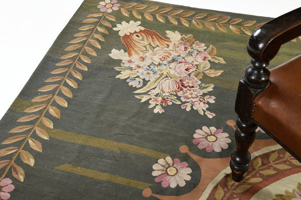 Antique French Empire Aubusson - French hand-woven - detailed border and fringe