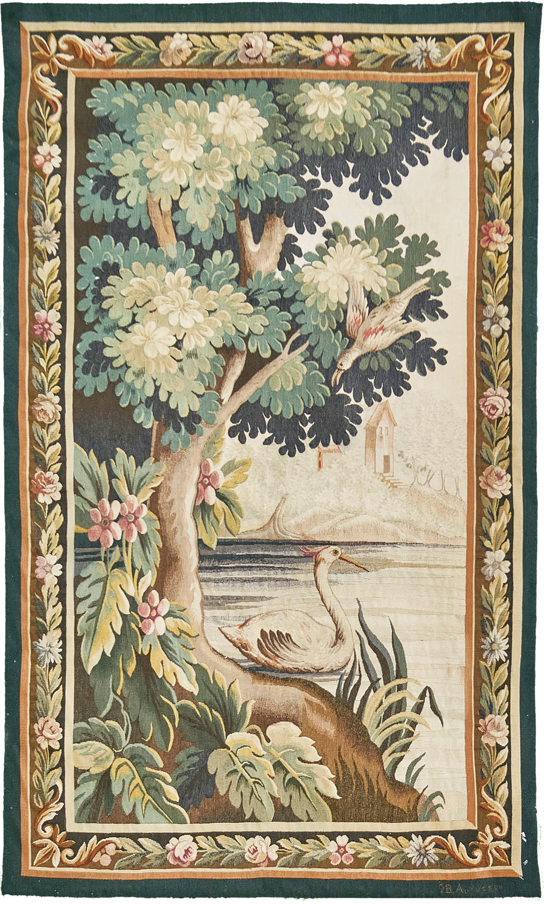 1900's Antique Vertical French Tapestry - hand-woven tapestry, French hand-woven - one-of-a-kind handmade area rug