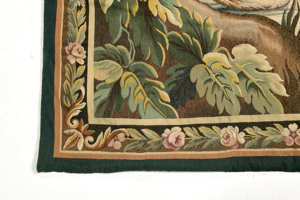 1900's Antique Vertical French Tapestry - hand-woven tapestry, French hand-woven - close-up of weave texture and pile