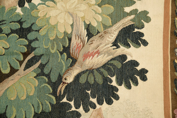 1900's Antique Vertical French Tapestry - hand-woven tapestry, French hand-woven - styled in room setting