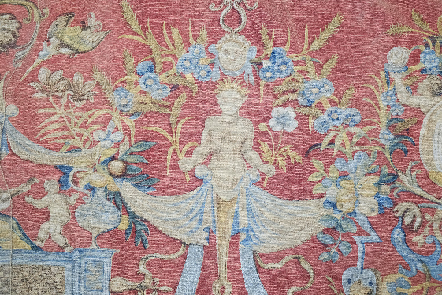 Vintage French Tapestry - hand-woven tapestry, French hand-woven - detailed border and fringe