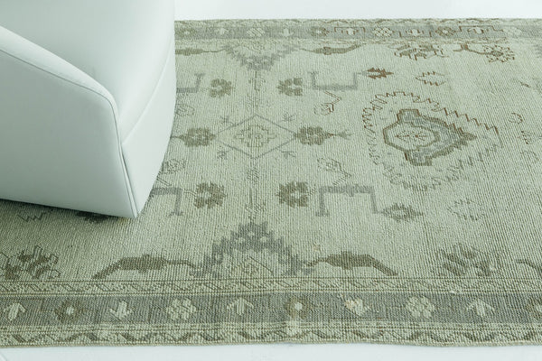 Vintage Turkish Oushak Rug - hand-knotted in Turkey - overhead flat lay view [#3]