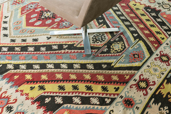 Vintage Turkish Anatolian Kilim - flat-weave kilim, hand-knotted in Turkey - detailed border and fringe [#2]