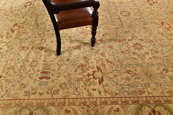 Turkish Oushak Revival Rug - hand-knotted in Turkey - close-up of weave texture and pile [#35]