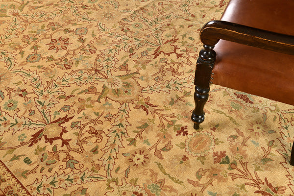 Turkish Oushak Revival Rug - hand-knotted in Turkey - detailed border and fringe [#35]