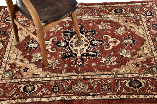 Vegetable Dye Serapi Design Revival Rug One of a kind - artisan revival weave - overhead flat lay view