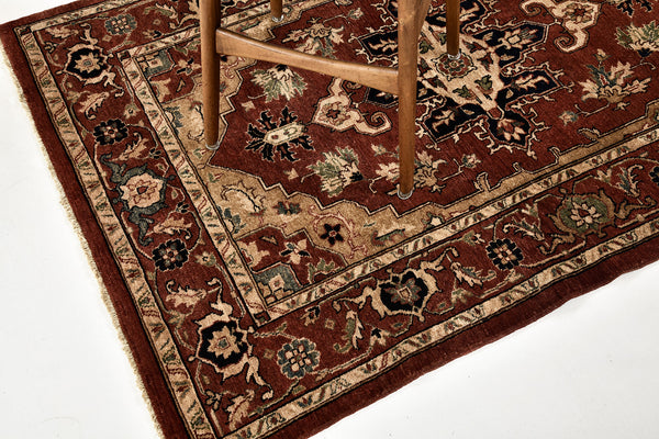 Vegetable Dye Serapi Design Revival Rug One of a kind - artisan revival weave - detailed border and fringe
