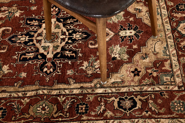 Vegetable Dye Serapi Design Revival Rug One of a kind - artisan revival weave - close-up of weave texture and pile