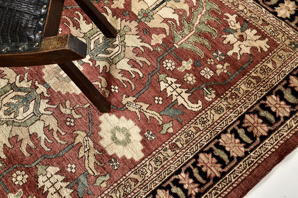 Natural Dye Serapi Design Rug - overhead flat lay view