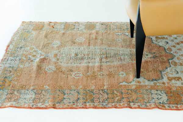Antique Turkish Oushak - hand-knotted in Turkey - styled in room setting [#7]