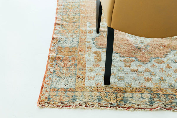 Antique Turkish Oushak - hand-knotted in Turkey - overhead flat lay view [#7]